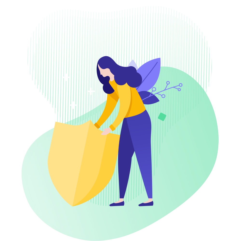 Grafik: Frau, die ein Schutzschild hält.